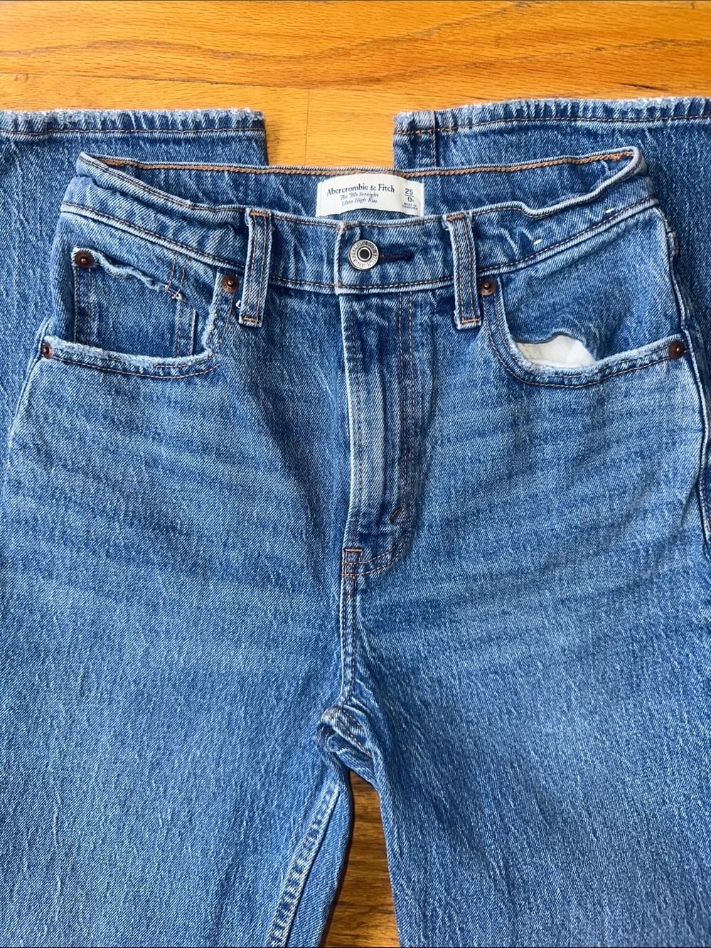 Abercrombie & Fitch Women's Straight-Leg Jeans in Ultra High Rise Blue Denim